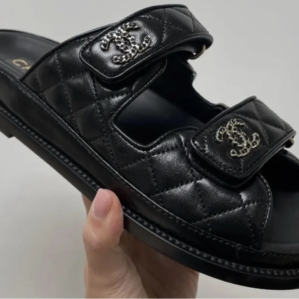 CHANEL | Shoes | Chanel Black Gate No5 Backless Cc Logo Slide Dad